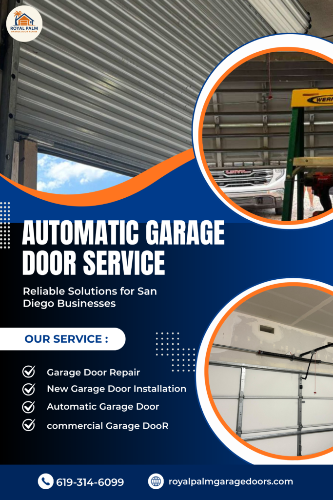 Modern automatic garage door with smart opener installed in San Diego home