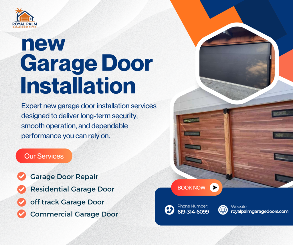 Professional expert garage door service technician in San Diego repairing a modern garage door